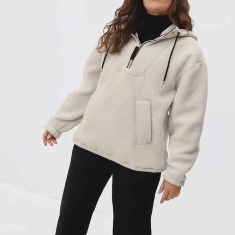 Everlane re-new fleece 1/2 zip hoodie in cream